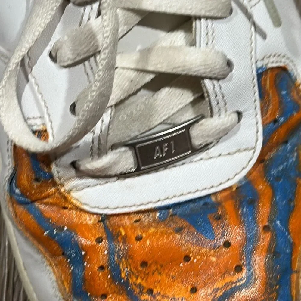 Nike AF1 hi top custom white blue orange 11.5